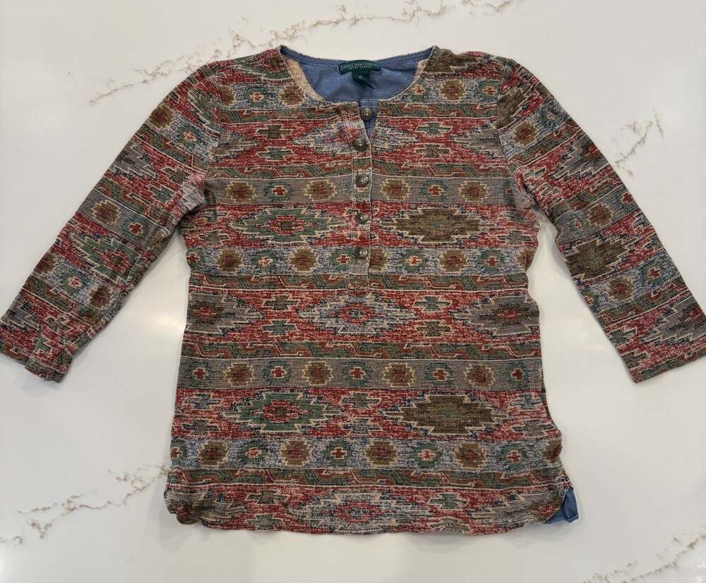 Lauren Jeans Company Ralph Lauren Southwest Pattern Henley Shirt Size M